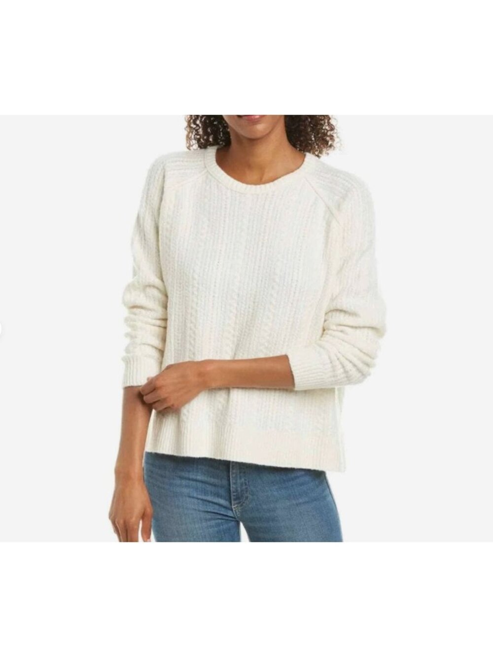 ATM Anthony Thomas Melillo Cable Knit Crew Neck Sweater Pullover Ivory Small
